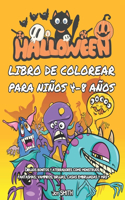 HALLOWEEN libro de colorear para niños 4-8 años: Dibujos Bonitos Y Aterradores Como Monstruos, Fantasmas, Vampiros, Brujas, Casas Embrujadas Y Más
