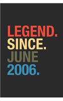 Legend Since June 2006: Blank Lined Notebook / Journal (6 X 9) - June Birthday Gift and June Anniversary Gift