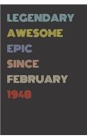 Legendary Awesome Epic Since February 1948 - Birthday Gift For 72 Year Old Men and Women Born in 1948