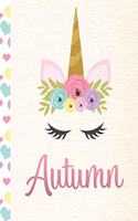 Autumn: Personalized Unicorn Primary Handwriting Notebook For Girls With Pink Name - Dotted Midline Handwriting Practice Paper - Kindergarten to Early Child