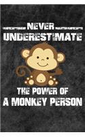 Never Underestimate The Power Of A Monkey Person: 110 Blank Lined Papers - 6x9 Personalized Customized Monkey Composition Notebook Journal Gift For Monkey Lovers