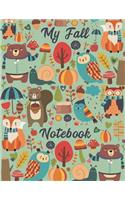 My Fall Notebook: Teal Cute Pumpkin Season Wintertime Bear (Writing Composition Book Journal Large) (Blank Wide Ruled Lines) 8.5x11 110 pages
