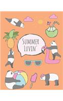 Summer Luvin': Cute cartoon panda notebook, notepad journal or blank book. Summer fun holidays theme. Adorable cool hand drawn panda illustrations featuring pandas