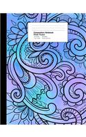 Composition Notebook Wide Ruled 7.44 X 9.69 Inches 100 Sheets / 200 Pages: Zen Tangled Mandala Ornament Mermaid Colors Purple Blue
