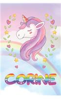 Corine: Corine Unicorn Notebook Rainbow Journal 6x9 Personalized Customized Gift For Someones Surname Or First Name is Corine