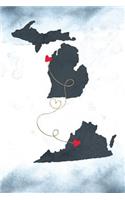 Michigan & Virginia: Long Distance Out of State Notebook - Blank Lines