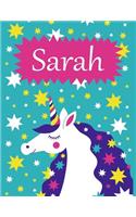 Sarah: Personalized Name Notebook/Journal for Girls with Unicorn (Personalised Birthday and Christmas Gifts)