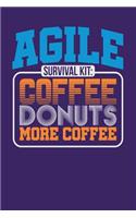 Agile Survival Kit: Coffee Donuts More Coffee: Dark Purple, Orange & Blue Design, Blank College Ruled Line Paper Journal Notebook for Project Managers and Their Familie