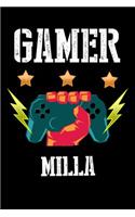 Gamer Milla: Liniertes Notizbuch für deinen Vornamen