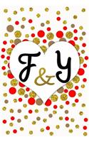 F and Y Personalized Monogrammed notebook journal gift with Two Initials for Couples and lovers on valentine's day, wedding anniversary and special occasions with beautiful golden glitter red and confetti cover