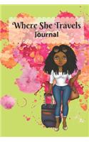 Where She Travels - (6x9 lined journal paint splatter pink green cover)