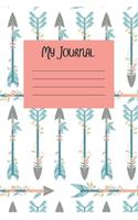 My Journal: Bohemian Feather Design Notebook-150 pages- Lined with numbered pages- Pretty Composition Notebook or Bohemian journal