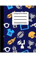 Composition Book 200 Sheet/400 Pages 8.5 X 11 In.-Wide Ruled-Football-Navy-2: Writing Notebook - Wide Ruled Lined Book - Soft Cover - Writing Notebook Plain Journal - Blank Writing Notebook - Lined Page American Football Sport