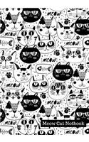 Meow Cat Notebook: Black & White Matte Finish Cover, Drawing Cat Design, Blank Book for Cat Lover, 7x10 inch,