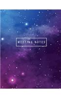 Meeting Notes: Galaxy Background Cover - Business Notebook for Meetings and Organizer - Taking Minutes Record Log Book, Day Action Items & Notes, Attendees - Secre