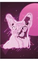 Hairless Cat Face Notebook 80s (Vol 6): Trippy Rave Neon Sphynx Cat Lined Composition Book/Diary/Journal For Students, 6 x 9, 130 Pages, Retro Violet Pink
