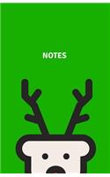 Notes: Classic Medium Lined Journal/Diary for Everyday Use Green with Fun and Cute Peek-A-Boo Reindeer