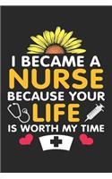 I Became a Nurse Because Your Life Is Worth My Time: Certified Nursing Assistant Dot Grid Journal, Diary, Notebook 6 x 9 inches with 120 Pages