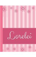 Lorelei: Personalized Name College Ruled Notebook Pink Lines and Flowers