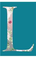 L: 105 Page Dot Grid Journal: 6x9 Floral Initial Dotted Notebook: Satin Matte Teal Cover