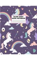 Blank Sheet Music Notebook: Cute Unicorn Matte Cover Design with 110 Pages White Paper Interior for Musician Students and Professionals Playing Piano, Ukelele, Mandolin and oth