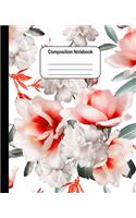 Composition Notebook: Beautiful Flowers: College Ruled Blank Lined Cute Notebooks for Girls Women Teens Kids School Writing Notes Journal (7.5 x 9.25 in)