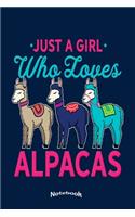 Just A Girl Who Loves Alpacas: Funny Cute Alapaca Themed Notebook, Diary or Journal Gift for Girls who love Alpacas and Llamas with 120 Dot Grid Pages, 6 x 9 Inches, Cream Paper, 