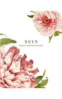 2019 Weekly Splendid Planner: Blush Pink Vintage Peony Floral Weekly Dated Agenda Diary Book, 12 Months, January - December 2019