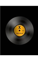 X: 8.5 x 11 Large Sketchbook Journal, Initial "X" Monogram Vinyl LP, Black Cover, White Paper, Blank Book for Drawing, Doodling, Writing (Notebook, Art