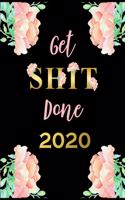 Get Shit Done 2020 Page A Day Planner: Pink and Gold Roses on Black Cover Design 8.5" x 11"