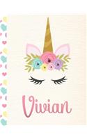 Vivian: Personalized Unicorn Sketchbook For Girls With Pink Name - 8.5x11 110 Pages. Doodle, Sketch, Create!