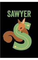Sawyer: Animals Coloring Book for Kids, Weekly Planner, and Lined Journal Animal Coloring Pages. Personalized Custom Name Initial Alphabet Christmas or Birt