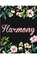 Harmony: Personalised Name Notebook/Journal Gift For Women & Girls 100 Pages (Black Floral Design)