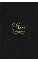 Ellen: Personalized Journal to Write In - Black Gold Custom Name Line Notebook