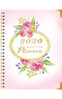 2020 Monthly and Weekly Planner: One Year Calendar (Jan to Dec 2020) in Luxury Horizontal Oval Golden Frame decorated with Sweet Pink Rose on the Cover for Managing your Time Yearly(27 12 Month Planner)
