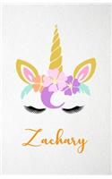 Zachary A5 Lined Notebook 110 Pages: Funny Blank Journal For Lovely Magical Unicorn Face Dream Family First Name Middle Last Surname. Unique Student Teacher Scrapbook/ Composition Great