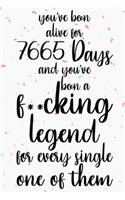 You've been alive for 7665 days and you've been a fucking legend for every single one of them: Happy 21st Birthday Lined Journal Gifts. Funny Birthday Lined Journal Gifts for 21 Years Old Men and Women. Funny 21 Years Old Lined Journal Gifts.