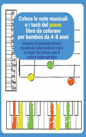 colora le note musicali e i tasti del piano libro da colorare per bambini da 4-8 anni