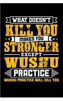 What doesn't kill you makes you stronger except Wushu practice Wushu practice will kill you: 100 page Blank lined 6 x 9 journal to jot down your ideas and notes
