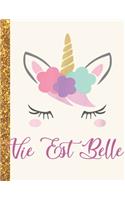 La Vie Est Belle: La Vie Est Belle Unicorn Personalized Black Paper SketchBook for Girls and Kids to Drawing and Sketching Doodle Taking Note Marble Size 8.5 x 11