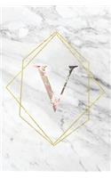 V: Elegant Marble Floral Monogram Initial V Notebook Blank Lined Paper Journal Gift for Women & Girls