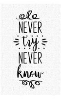 Never Try Never Know: A 6x9 Inch Matte Softcover Notebook Journal with 120 Blank Lined Pages with an Uplifting Positive Cover Slogan