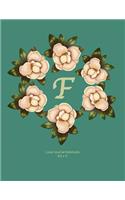 Lined Journal Notebook: F: Monogram with Magnolia Wreath. Original Artwork, Soft teal covered Journal, 110 lined pages 8.5x11