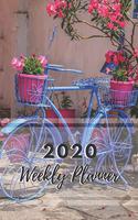 Weekly Planner: 52 week planner and month at a glance, Blue Bicycle with Basket and Pink Petunia Flowers