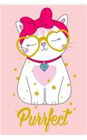 Super Cute Kawaii Purrfect Cat with Glasses and Bow Notebook: A notepad perfect for creative writing, note taking, doodling, and more!