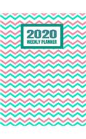 2020 Weekly Planner: January 2020 - December 2020 Calendar Agenda And Daily Schedule For Women Female Girls - Cute Pink And Teal Chevron Zig Zag Pattern (8.5"x11")