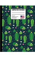 Composition Notebook Wide Ruled: Green Flowering Cactus Back to School Composition Book for Teachers, Students, Kids and Teens