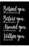 Behind You, All Your Memories. Before You, All Your Dreams. Around You, All Who Love You. Within You, All You Need.