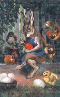 Rabbit Painting Eggs - Easter Greeting Card