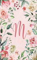 Notebook 6"x9" - Initial M - Pink Green Floral Design